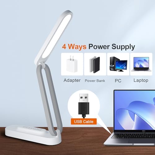 Giryuhd LED Desk Lamp for Office Home & Battery Operated Lamp Rechargeable Lamp Foldable & Portable Light, LED Desk Light Strip, 3 Brightness Dimmable Small Desk Lamp Wireless Reading Lamp(2PACK)