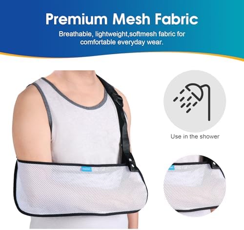 Mesh Arm Shoulder Sling Medical Shoulder Immobilizer for Shoulder Injury Torn Rotator Cuff, Breathable Arm Brace for Shower, Right Left Arm Stabilizes Elbow Arm Wrist Injury for Men Women (White-M)