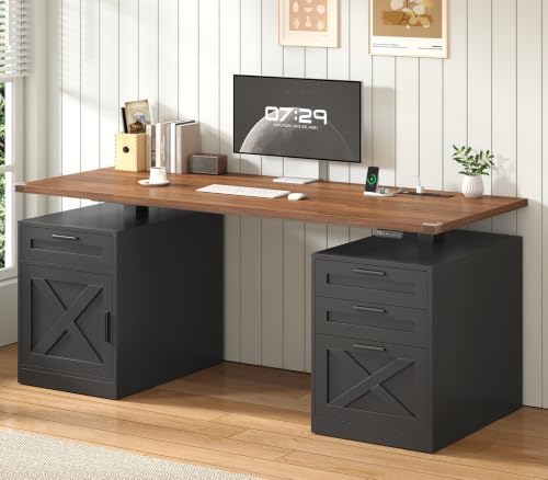 YOMILUVE 60" Farmhouse Electric Standing Desk with Drawers for Home Office