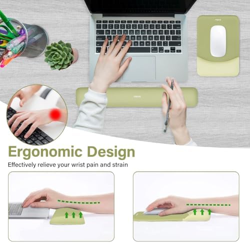 MOSISO Wrist Rest Support Mouse Pad & Keyboard Set, Olive Green