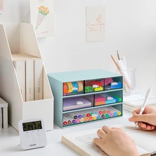 3 Tier Stackable Desk Organizer with 6 Drawers, YOCOMEY Plastic Desktop Storage Box Drawers, Detachable Makeup Storage Office Stationery Supplies Organizer for Office School(New Green)