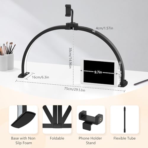Yokilly Half Moon Light for Nail Desk: 29" Foldable Nail Light for Desk