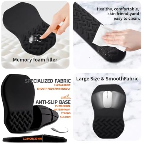 3-in-1 Ergonomic Mouse Pad Set with Keyboard Wrist Rest Support & Cable Organizer – Memory Foam for Carpal Tunnel & Pain Relief, Non-Slip Base – Ideal for Office & Gaming – Gift Box – Black-Meeshoo