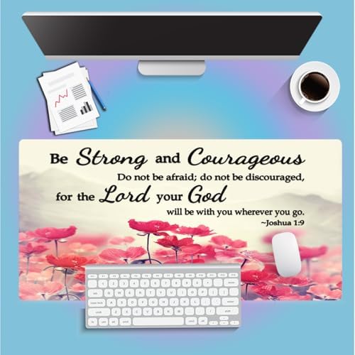 Be Strong and Courageous Joshua 1:9 Large Mouse Pad, Pink Lotus Desk Mat