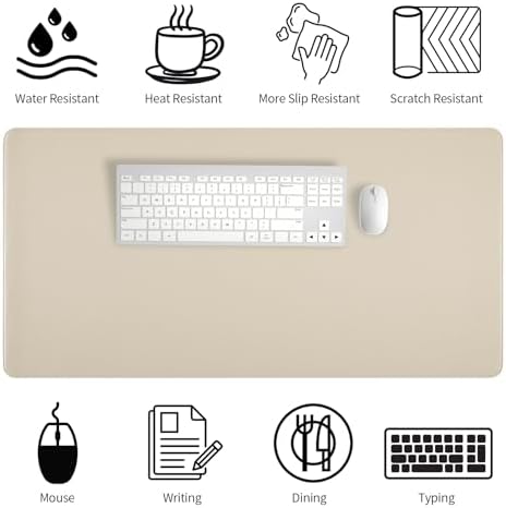 Bloss Beige Desk Mat with Stitched Edges,27.6" x 13.8" Keyboard Pad