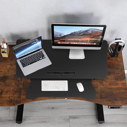 Standing Desk Converter 37 Inch – Height Adjustable Desk Riser with GasSpring Lift, Duals Screen Converter and Laptop Workstation, Sit Stand Ergonomic Riser with Keyboard Tray for Offices (BlackA)