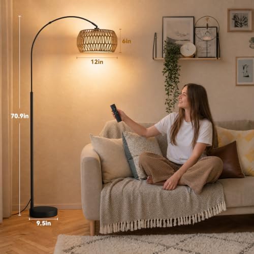 Ambimall Boho Arc Floor Lamp, Color Temperatures and Brightness Adjustable
