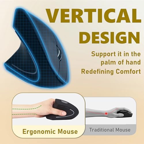 Urby Left Handed Mouse, Vertical Left Handed Ergonomic Wireless Mouse.Black