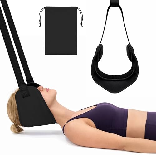 SPRING SEAON Neck Hammock Cervical Traction Device with Ear Pads, Black