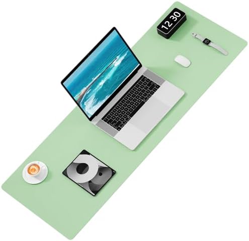 Hsurbtra Desk Pad, 48" x 17" PU Leather Desk Mat, XXXL Extended Mouse Pad, Waterproof Desktop Blotter Protector, Non-Slip Ultra Thin Large Laptop Keyboard Writing Mat for Office Home, Lake Green