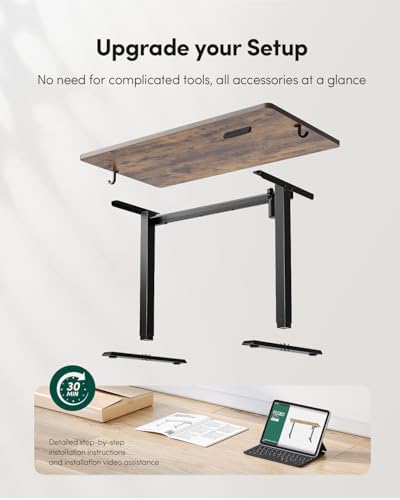 CubiCubi 55 x 24 One-Piece Electric Adjustable Standing Desk, Rustic Brown