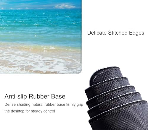 Desk Mat, Beaches Sunny Day Extended Gaming Mouse Pad Large, 31.5"x11.8" Big Mouse Pad with Non-Slip Base and Stitched Edge, Long Computer Keyboard Mouse Mat for Home Office Work
