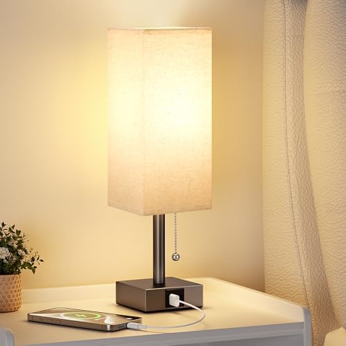 Brown Bedside Table Lamp for Bedroom - Desk Lamp For Nightstand, USB C+A