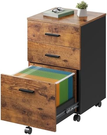 DEVAISE 3 Drawer Wood File Cabinet, Under Desk Filing Cabinet, Rustic Brown