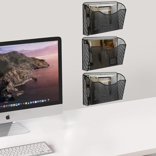 Gawerk Mesh Hanging Wall File Holders, Metal Vertical Wall Basket Mail Organizer for Office/Home (Black, 2 Pack Wall Mounted)