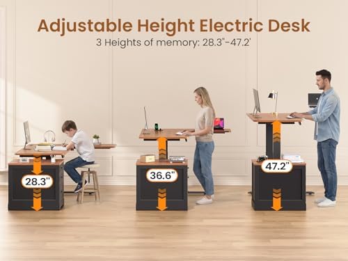 SEDETA Farmhouse L Shaped Electric Standing Desk, 70.9" x 39.4" Height Adjustable Office Executive Desk with 3 Drawers, Standing Computer Desks with Power Outlet for Home Office, Black