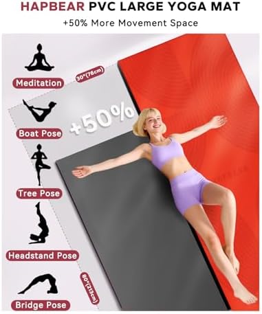 HAPBEAR Large Yoga Mat - 72"x36" Extra Wide Exercise Mat - 1/4" Thick Dual Color PVC | Anti-Slip Surface & High Cushioning - Ideal for Yoga, Pilates & Home Workouts - Bonus Mesh Bag