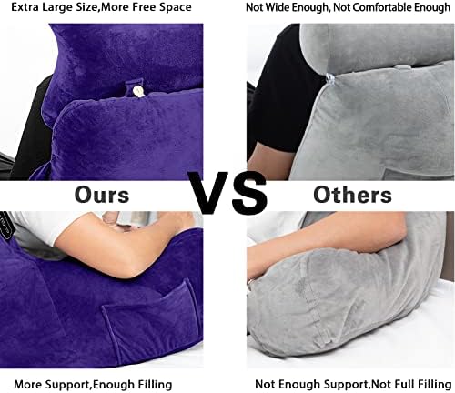 Reading Pillow-Extra Large 31" Bed Rest Pillow with Detachable Neck Roll & Arms for Sitting in Bed or Couch-Backrest Reading Pillow Adult Back Pillows for Reading/Watching TV/Gaming/Relaxing,Purple