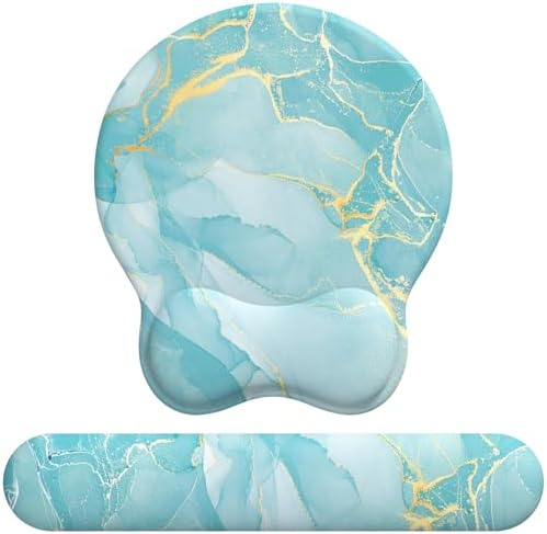 eulps Mouse Pad Wrist Support, Ergonomic Memory Foam Keyboard Wrist Pad & Gel Wrist Rest Set for Computer Keyboard for Easy Typing & Pain Relief for Office & Home(Blue Marble Set)