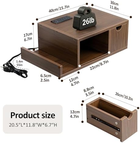 Afuly Walnut Floating Nightstand with Charging Station Narrow Bedside Table