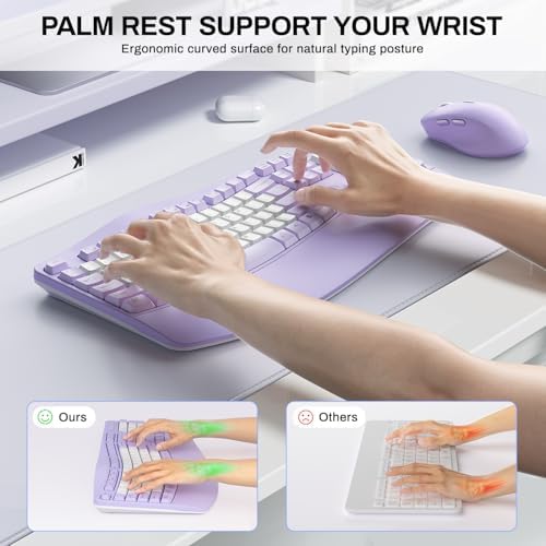 Wireless Keyboard and Mouse Combo,2.4G Ergonomic Wave Keys(Purple-B)