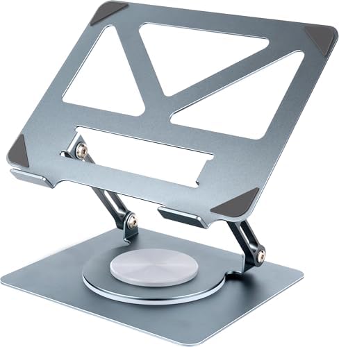 360 Rotating Aluminum Laptop Stand, Adjustable & Foldable Ergonomic Computer Stand, Compatible with MacBook, iPad, Dell, HP up to 16 Inches for Home & Office, Gray