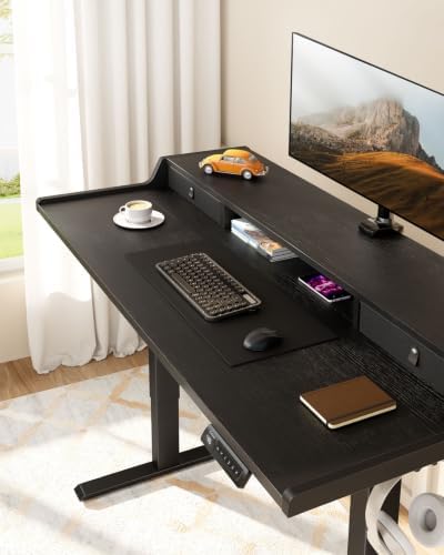 ErGear Electric Standing Desk with Drawers, 63″ x 28″ Gaming Table Compatible Monitor Stand, Stand up Desks, Home Office Height-Adjustable Desk with Storage Shelf, 4 Preset Heights, Black