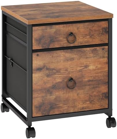 HOOBRO File Cabinet, 2-Drawer Vertical Mobile Office Cabinet, Rolling Printer Stand, for A4/Letter Size Files, Nonwovens Drawer, for Home Office, Rustic Brown BF21WJ01