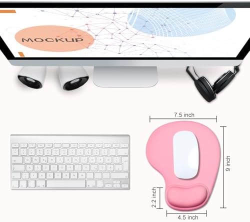 JIKIOU Ergonomic Mouse Pad with Gel Wrist Rest 2 Pack, Portable Small Pink