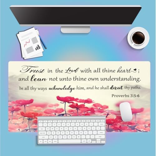 Trust in The Lord with All Thine Heart Large Mouse Pad, Pink Lotus Desk Mat