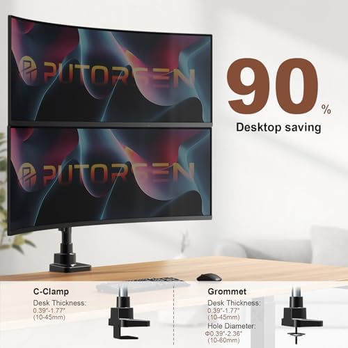Heavy Duty Dual Monitor Arm for 17-49" Screens, Vertical Stack, 44lbs
