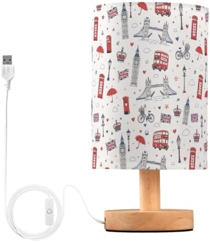 ALAZA London British Flag Big Ben Union Jack Decor Bedside Table Lamp with USB Port for Bedroom Nightstand Office Desk LED Bulb Included