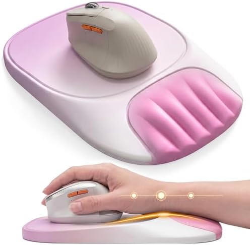 Ergonomic Mouse Pad with Wrist Rest, Sloped Memory Foam Mousepad with Wrist Support, Cooling Channels, Non-Slip Base, Smooth Lycra Surface for Office, Gaming & Home Desk (Sakura Pink)