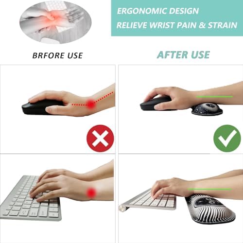Keyboard Wrist Rest Mouse Wrist Support Set, Memory Foam Wrist Rest Pad for Computer Laptop Keyboard Mouse, Ergonomic Wrist Cushion Support for Typing Pain Relief, Gaming Home Office, Moon Phase
