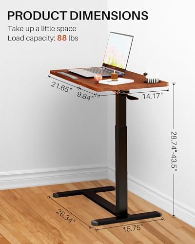 Overbed Table with Wheels, Pneumatic Lift, Foldable Top (Brown)