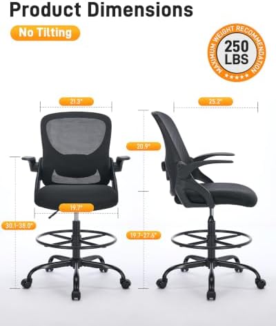 LukkDys Drafting Chair with Arms, Tall Office Chair for Standing Desks