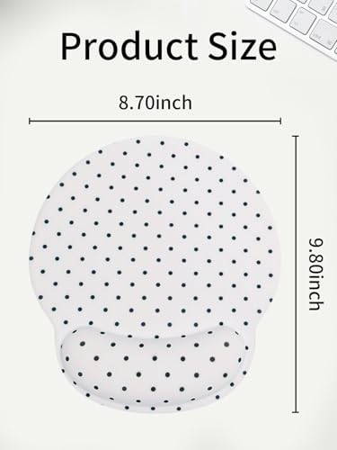 Seorsok Cute Black Polka Dot Mouse Pad with Gel Wrist Support Mouse Pad,Ergonomic Aesthetic,Comfortable Mousepad for Office Game Work Computer,Pain Relief Mousepad with Non-Slip Silicone Base,White