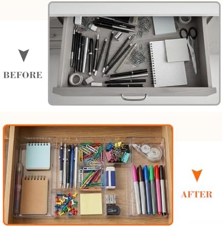 Briwooody 2 Pcs Expandable Drawer Organizer, Transparent, 11 Compartments