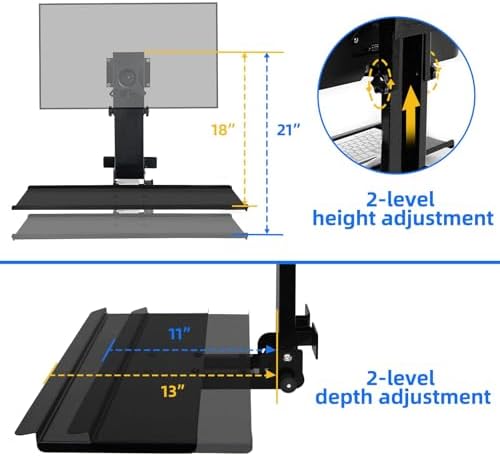 Monitor Wall Mount with Foldable Keyboard Tray for Mac mini/Small PCs Monitor and Keyboard Mount | 26" Curved Platform w/Mouse Space | Holds 17"-32" Screens-Black