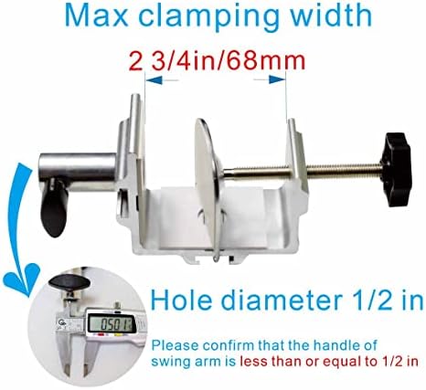 Replacement Clamp for 1/2” Base Magnifying Lamp，Desk Lamp，Magnify Lamp，Swing Arm Lamp，Phone Mount，Ipad Mount，Tablet Holder，Mic Holder (Silver)