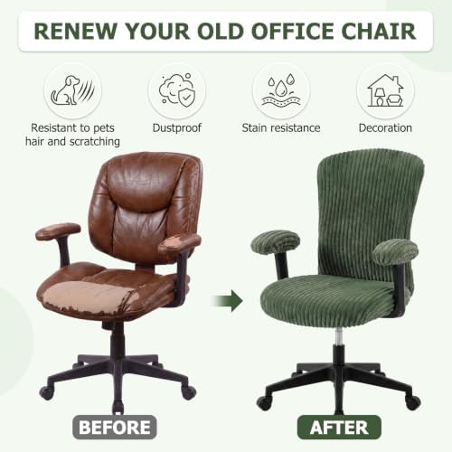 Tallew 4 Pieces Office Chair Covers Set Desk Computer, Green