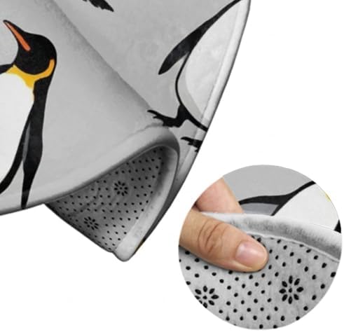 Soft Round Yoga Carpet, Large Home Decor Mat, Non Slip Machine Washable Kitchen Office Circle Rug Penguin