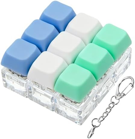 Keyboard Fidget Toy, Keyboard Fidget Keychain 9-in-1 Keyboard Decompression Button Finger Clicker Toys Stress Relief Fidget Gifts (3 Colors- Blue White Green)