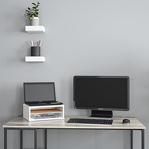 Ballucci File Organizer, 2-Tier Document Paper Sorter, Stackable Wood Desk Organizer Mail Holder, Monitor Stand with Storage Shelves, White