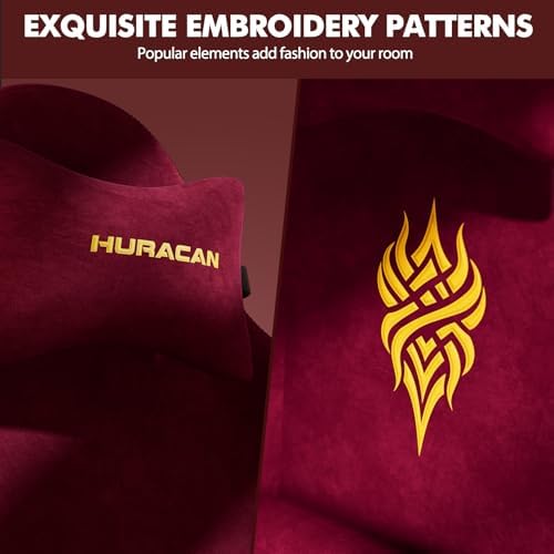 Ferghana Velvet Fabric Gaming Chair - 20.5″ Wider Seat Cushion, Fire Embroidery, Ergonomic High Back Game Chair with Footrest | Computer Chair with Massage Lumbar Support for Adult, Red