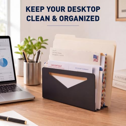 Hicarer Metal Mail Holder Organizer for Desk Black Letter and Envelope Rack