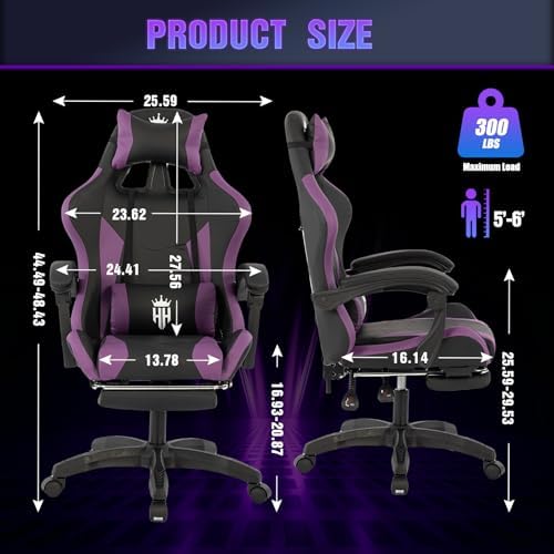 Gaming Chair with Footrest, Computer Chair with Adjustable Headrest