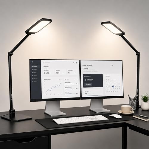 NS LED Desk Lamp 2 Pack for Home Office, Desk Lamp with Webcam Light for Video Calls, Dimmable 3000K-6500K Desk Light with Remote, Timer, Memory, Adjustable Swing Arm, CRI95+