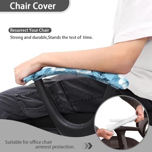 Hibiscus Print Office Desk Chair Arm Covers Protectors Washable Dust-Proof Computer Chair Armrest Covers with Elastic Edge, Blue