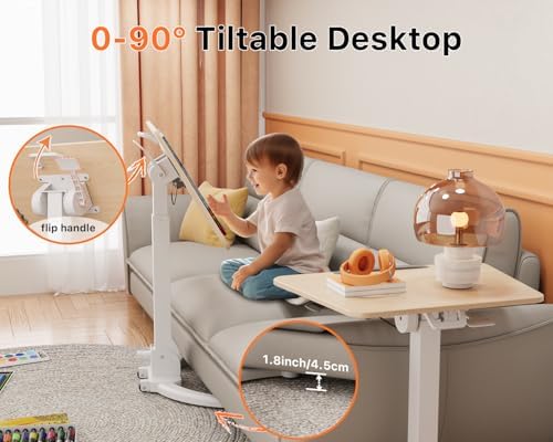 JOY worker Foldable Mobile Standing Desk, 90° Tilt Rolling Laptop Desk, Oak